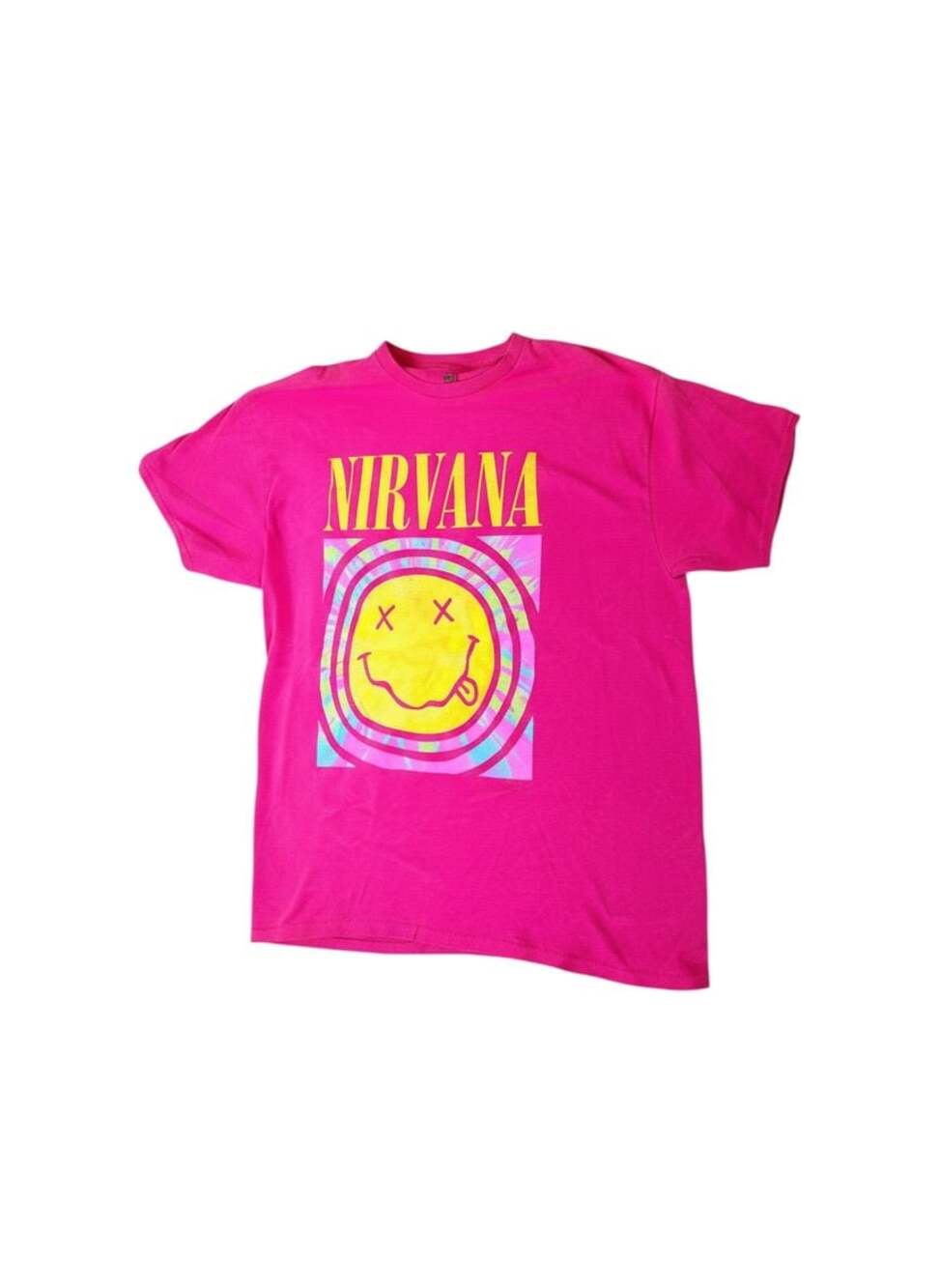 Nirvana Tie Dye Smiley Face Graphic Tee Grunge Band Shirt XL